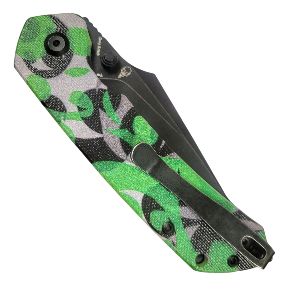 TENABLE // Fenrir: Button Linerlock Knife // Black D2 w G10 Jade Camo - Picture 3 of 10
